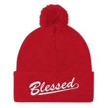 Blessed - Christian Faith Embroidered Pom Pom Knit Cap in Red from forzatees.com