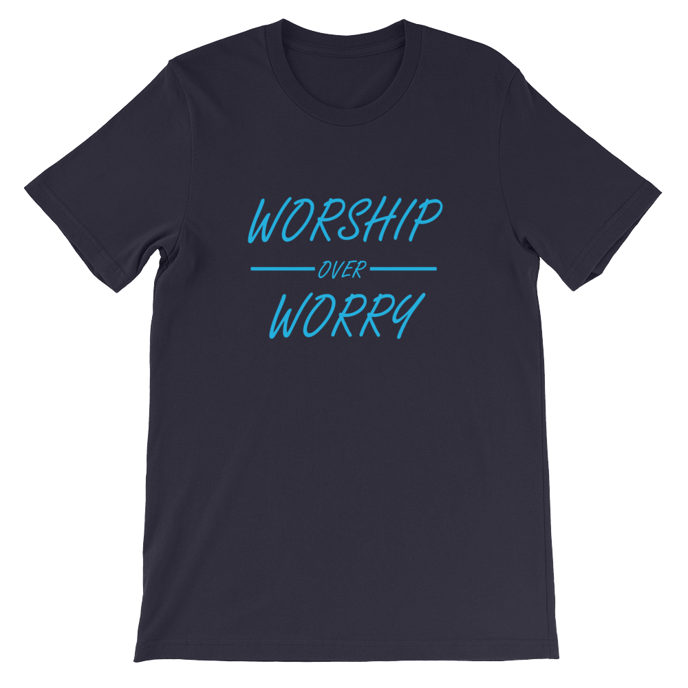 Worship Over Worry Religious Christian Unisex T-Shirt in Navy from forzatees.com